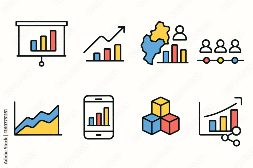 Data Analytics Icons Set: Charts, Graphs, Maps and People for Business ...