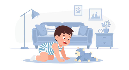 Cute Little Baby Exploring the World Crawling with His Toy Indoors