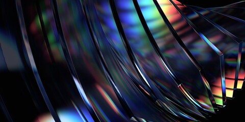 Poster - Abstract 3d render, glass shape with neon reflections, 3d render