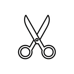 Poster - Simple black line art icon of scissors on a white background