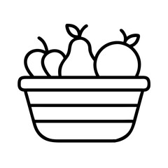 Poster - Fruit bowl outline drawing vector illustration, healthy food, apple, pear, orange, line art