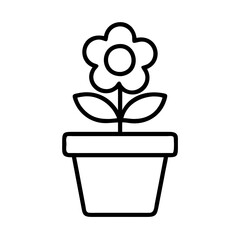 Poster - Flower pot vector icon illustration, simple outline drawing of a potted plant design element
