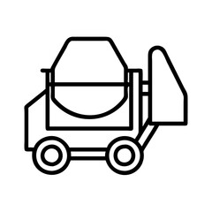 Poster - Outline concrete mixer truck vector illustration for construction equipment and building site