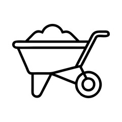 Poster - Wheelbarrow outline vector icon illustration, gardening tool, construction equipment, cart, dirt, soil