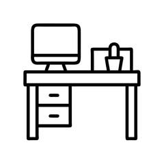 Poster - Office desk with computer and plant icon vector illustration for workspace and furniture design