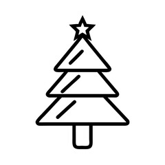 Poster - Christmas tree outline vector icon illustration holiday season decoration fir tree with star top