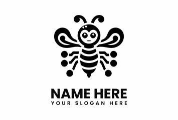 Aufkleber - Stylized Bee Icon with Curled Wings and Segmented Body in Black Silhouette.