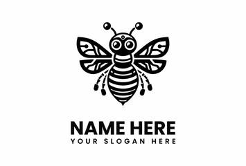 Aufkleber - Stylized Bee Logo with Bold Black Lines and Decorative Wing Design.