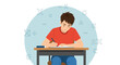 © Damara - Young Student Is Studying Mathematics And Doing Homework At His Desk