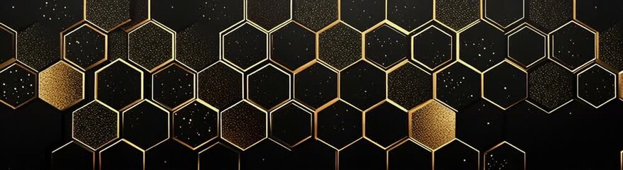 Poster - Abstract black background with a golden hexagon pattern, a luxury and premium wallpaper design for wall decoration in high resolution Generative AI