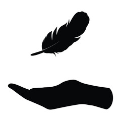 Aufkleber - Feather falling into hand vector illustration representing lightness and freedom concept art