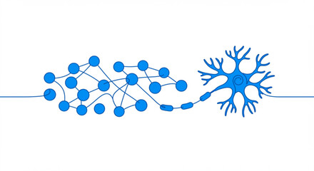 Poster - Neural network concept illustrated with blue nodes and neuron design  