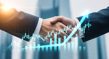 Poster - Successful Partnership Featuring a Handshake and Rising Graph, Symbolizing Business Growth and Financial Success, Representing Collaboration and Achievement