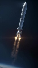 Wall Mural - vertical video rocket in space with earth background. view from space. the rocket flies and rotates.