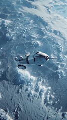 Wall Mural - vertical video rocket in space with earth background. view from space. the rocket flies and rotates.