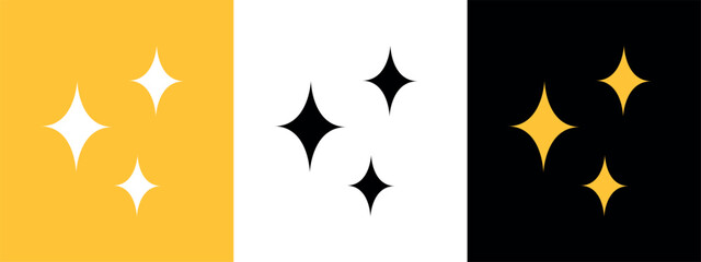 Wall Mural - sparkle stars icon, set of white, black and yellow magic ai symbols, vector design element