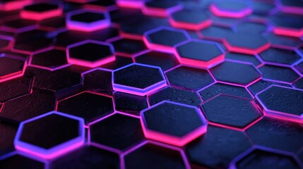 Poster - Abstract hexagonal pattern with vibrant neon light
