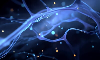 Wall Mural - flowing abstract blue neural network animation with glowing particles