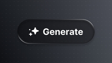 Fototapete - Black gloss button with generate text. Liquid glass black vector. Glass morphism style ui element for web, app or game.