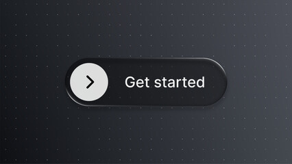 Aufkleber - Get started button in dark liquid glass black vector design for modern web and app interface. UI element concept.