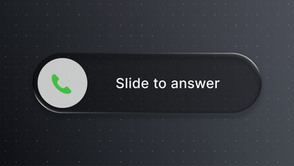 Aufkleber - Slide to answer incoming call button on a dark background. Glassmorphism user interface element for smartphone interaction. Liquid glass black vector.