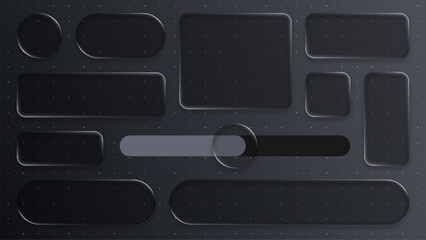 Fototapete - Set of black liquid glass elements. UI UX mobile app design. Modern website interface. Futuristic graphic user interface.