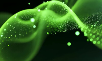 Wall Mural - Flowing Green Particles Creating Dynamic Wave Patterns in Abstract Background