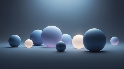 Poster - Glow Balls Collection Floating on a Smooth Light Blue Surface