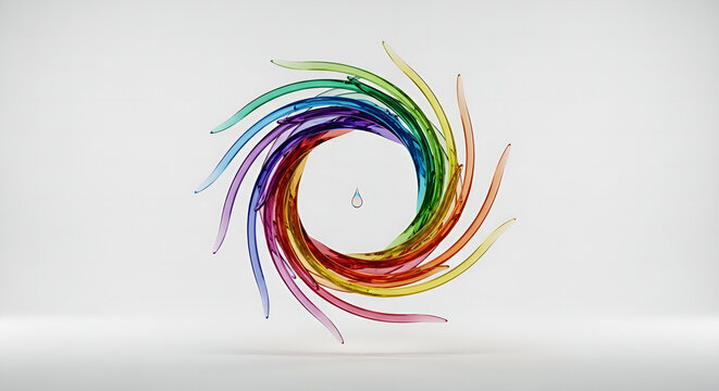 3D Rendering Swirl Rainbow Gradient Liquid Circular Shape with Droplet