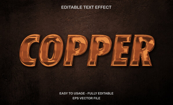 Copper editable text effect template, vintage metallic orange style