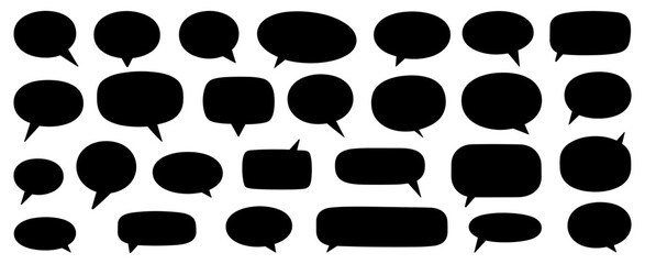 Poster - Set of black speech bubble comic vectors. Blank chat elements for communication, message, or thought on white background.