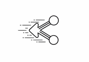 Poster - A linear icon of a share symbol with an arrow and two circles with motion lines behind it