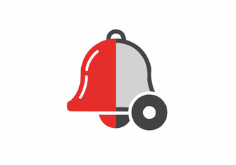 Fototapete - Illustration of a bell icon split in red and gray with a circle on the right side bottom corner