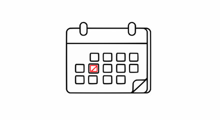 Poster - Outline drawing of a calendar with a red mark on one of the days indicating a selected date or event