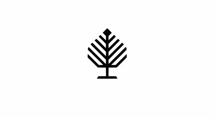 Poster - Abstract tree with geometric leaf design in black and white minimalist style illustration art design