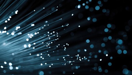 Poster - A mesmerizing display of luminous fiber optics creates an abstract network of light and shadow, evoking a sense of connectivity and technological
