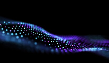 Poster - Abstract flowing wave of colorful glowing dots against a dark backdrop creates a modern and futuristic visual perfect for technology or science
