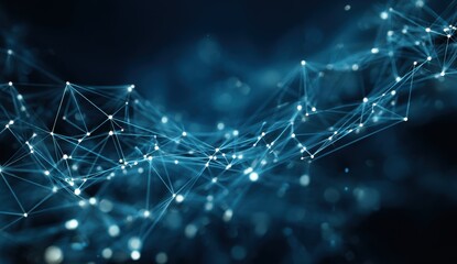 Poster - Abstract network of interconnected nodes and lines creates a futuristic and dynamic visual, suggesting connection, innovation, and technological