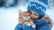 © FoxGrafy - Joyful winter moment: girl cuddling her fluffy cat in snow