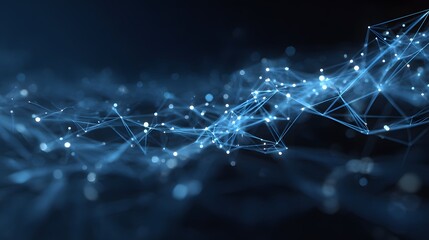 Poster - Abstract network connections are visualized with blue lines and points, symbolizing data flow and interconnectedness in technology.