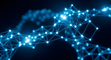 Poster - A futuristic representation of data network, showcasing interconnected nodes and glowing lines against a dark backdrop in vibrant blue tones.