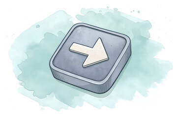 Poster - A watercolor illustration of a right arrow button on a square base isolated on transparent background