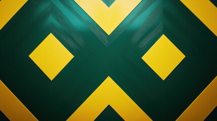 Poster - A symmetrical pattern of yellow diamonds and chevrons on a green background with subtle lighting effects