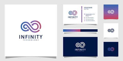 Aufkleber - Infinity tech logo with line art style and business card design template  outline  color gradient  tech  template