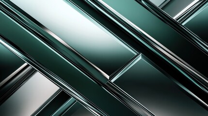 Poster - A close up of intersecting glossy dark green and silver rectangular shapes creating an abstract pattern