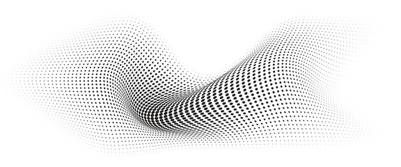 Poster - flowing wave dot halftone pattern: curve gradient shape on transparent background. suitable for ai, 