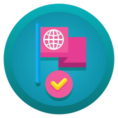 Poster - Global success confirmed with a pink flag and checkmark icon