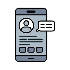 Fototapete - A simplified illustration depicting a smartphone interface, with user profile, message bubble, and streamlined navigation buttons.