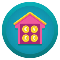 Poster - Financial house with multiple currency symbols inside