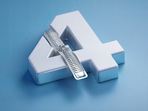 A 3D rendered number four with a zipper